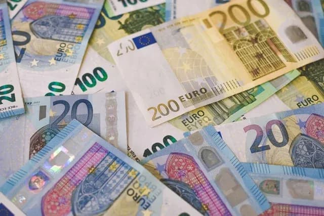 billets éparpillés de 20, 100 et 200 euros