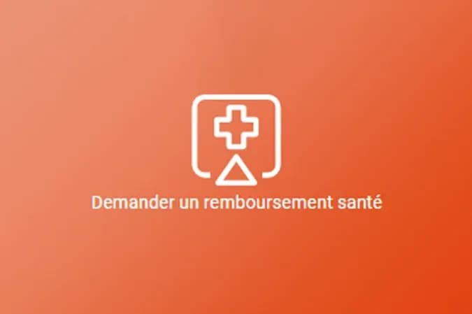 demande de remboursement santé avec une icône de croix et un triangle sur fond orange