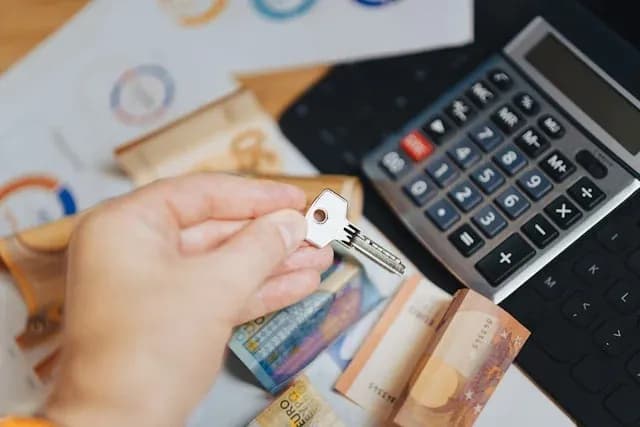 main tenant une clé au-dessus d'euros et d'une calculatrice pour le financement