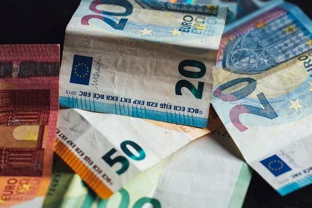 billets de banque en euros de différentes valeurs sur une surface sombre