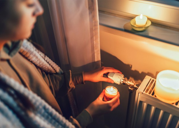 photo femme devant son radiateur avec des bougies