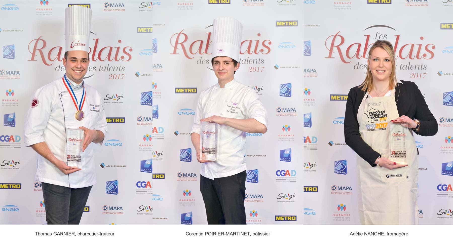 Photo de Thomas Garnier, Corentin Poirier-Martinet et Adélie Nanche, lauréats des Rabelais des Jeunes Talents 2017